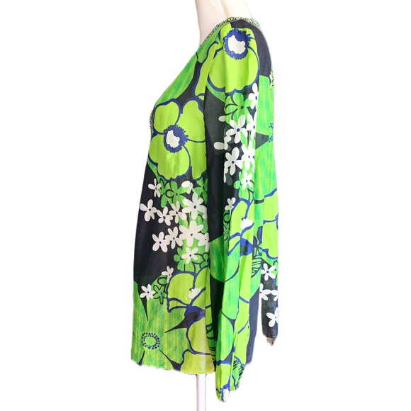 Lafayette 148 Green Mod Floral Print Beaded Tunic - Picture 3 of 15